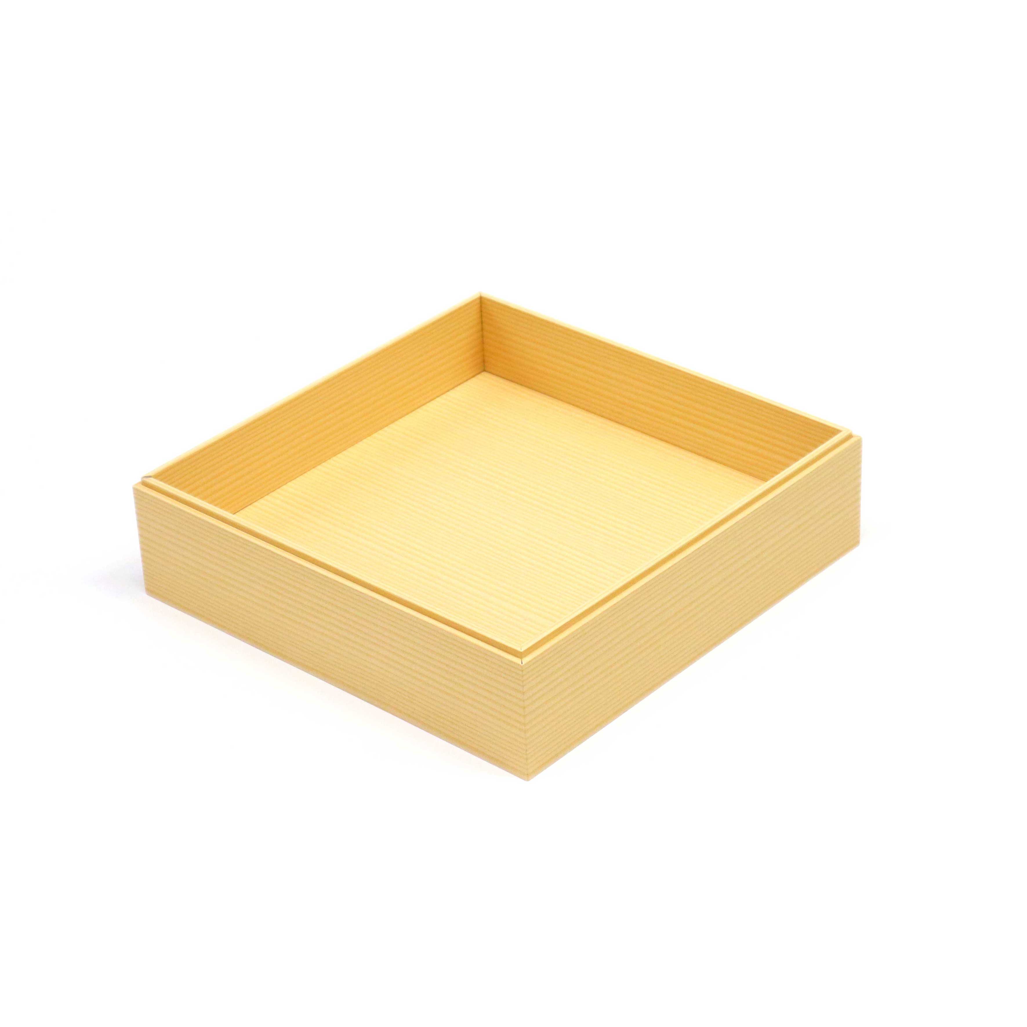 紙製デリカおせち重箱 正方形M（6.5寸） モミ柄の容器・商品ページ